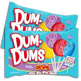 Dum Dums Bunny Pops Easter Lollipops 2024, Easter Basket Candy, Pack of 2-20ct Bags