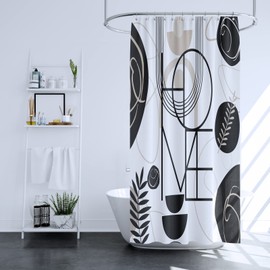 YAEHOCO Black and White Shower Curtain, Black Beige Geometric Fabric Shower Curtain Set, Abstract Mid Century Modern Minimalist Waterproof Shower Curtain for Bathroom - Home Decor, 72 x 72