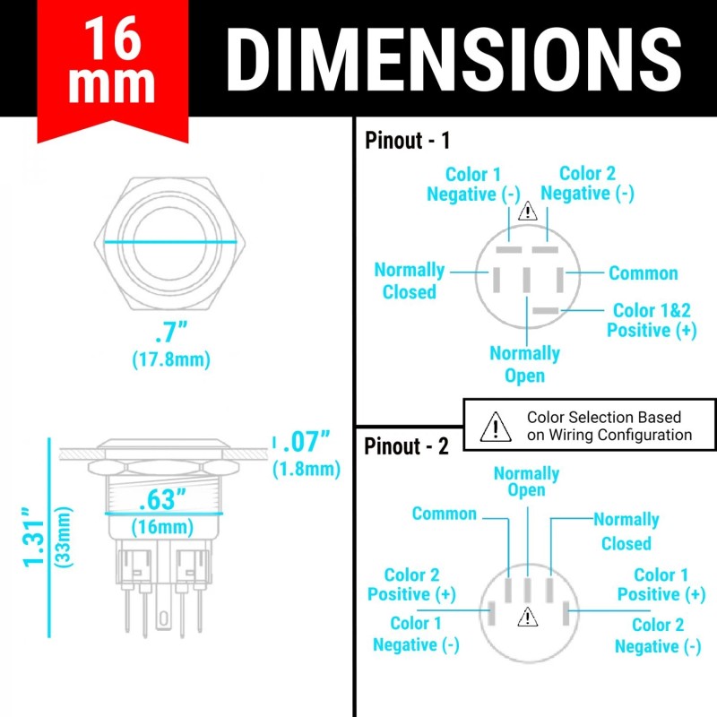 AutoLöc Power Accessories 16mm Billet 12V Momentary Push Button Switch