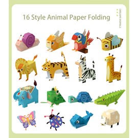 MIREONETRY Origami Kit for Kids Ages 6+,16 Style 3D Animal Origami Paper Kit,Easy Origami Paper Art for Beginners Kids Adults,Gifts for Boys&Girls