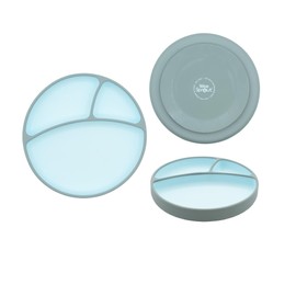 WeeSprout Silicone Suction Plate - Two-Tone Baby Plate with Suction Cup - Sectioned Divided Dish for Kids, Infants, Toddlers - Food-Grade Silicone Dinnerware (Sky/Matte Green)