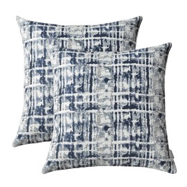 ROMANDECO Jacquard Decorative Throw Pillow Covers for Couch Set of 2, 24x24 Inches, Navy Blue