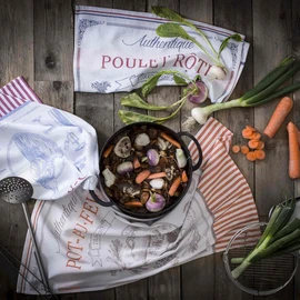 Coucke French Cotton Jacquard Towel French Gourmet Collection, Coq Au Vin (Chicken), 20-Inches by 30-Inches, Red and Blue