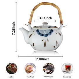 Ceramic Teapot Japanese Style Porcelain Teapot with Rattan Handle Restaurant Office Filter Tea Pot Drinkware Tea Kettle