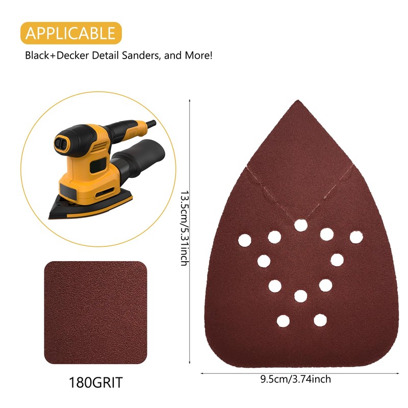 Pack of 50 Sandpaper Triangle Sanders, 180 Grit 12-Hole Sanding