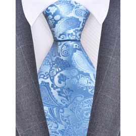 GUSLESON Baby Blue Tie for Men Paisley Fashion Wedding Necktie (1036-03)