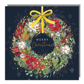 Tracks Publishing Charity Christmas Cards Pack of 5 - Charity Christmas Cards 2024 with a Peacock Feather Wreath Design - Eco-Friendly Xmas Cards Multipack with Envelopes