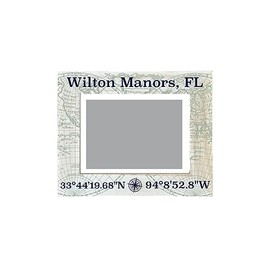 Wilton Manors Florida Souvenir Wooden Photo Frame Compass Coordinates Design Matted to 4 x 6"