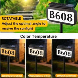 Solar Powered LED House Number Light, IP65 Waterproof Address Sign, 3 Color Modes, ABS Material, Auto-Charging for Home, Mailbox