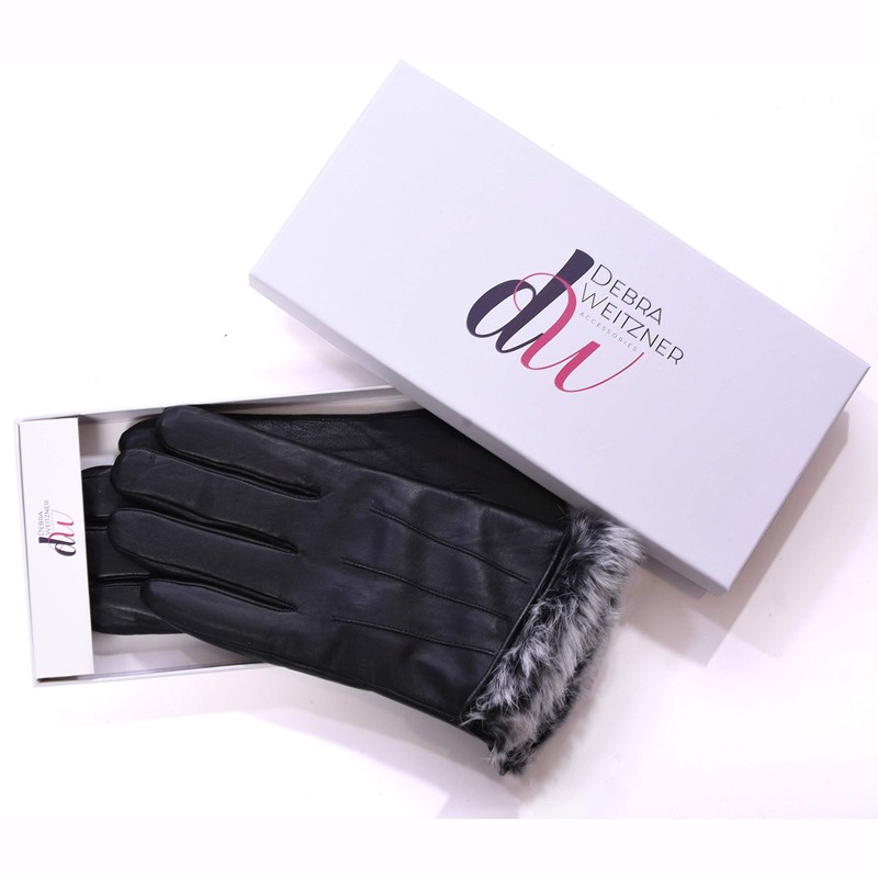 Debra Weitzner Mens Leather Gloves Black Touchscreen Gloves Rabbit Fur