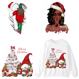 3Pcs Merry Christmas Iron on Patch Bears Heat Transfer Sticker Xmas Hat Snowflake Pattern Sticker Decal Black Girl Iron on Vinyl Appliques for T-Shirt Pillow Cover Backpacks Clothes Xmas Decorations