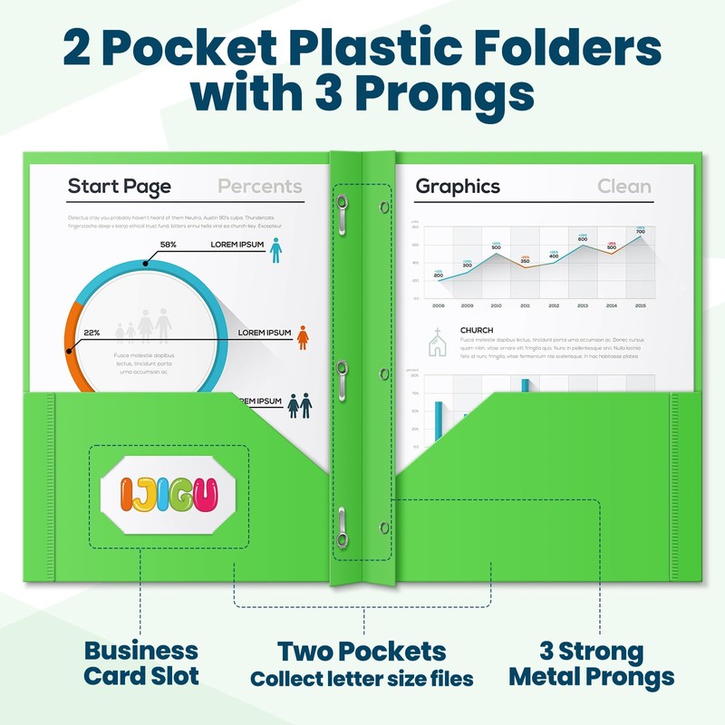 IJIGU 48 Packs 2 Pocket Folders with 3 Prongs Fastener