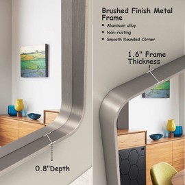 VANLIO Silver Mirror for Bathroom, 55x30 Large Silver Brushed Metal Framed Rectangular Vanity Mirror for Wall, Rounded Corner, Anti-Rust(Horizontal/Vertical)