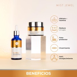 Pack facial de dia facial con serum Vitamina C + E + Ácido hialurónico y Crema de Día fotoprotectora FPS 30, Áciod Ferúlico y Vit C 50g | Paquete skincare facial hombre y mujeres de máxima proteccion e hidratación para el día