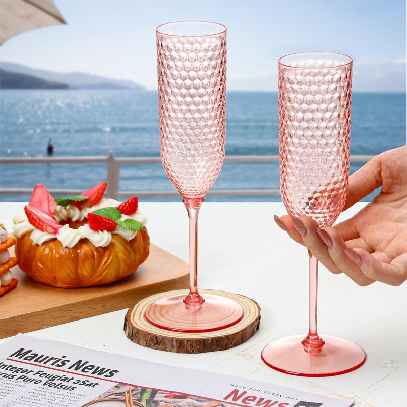24 Pack Pink Detachable 2 piece Champagne Flutes 5.5 Oz