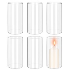 6 PCS Hurricane Candle Holder, 4" W x 6" H Open Ended Glass Candle Cylinder Sleeve, Clear Glass Cylinder Candle Holder, Open Flame Candle Chimney Tube Cover, Bottomless Cylindrical Glass