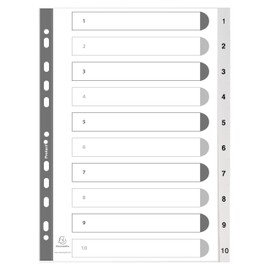 Exacompta 1710E Plastic Index 1-10 for DIN A4 Recycled Plastic 10-Piece Full Height 21 x 29.7 cm White with Printed Tabs Universal Perforation Blue Angel Dividers Dividers Strips
