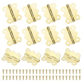 sourcing map 12Pcs 90 Degree Small Hinges for Wooden Box, 1.2" Long Folding Butt Hinges Cabinet Hinges with Screws for Cabinet Doors Wooden Box Drawer (Gold)