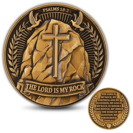 Christian Challenge Coin – The Lord is My Rock – Psalms 18:2 Bible Verse Token – Faith-Based Pocket Coin for Strength & Protection – Single Coin with Acrylic Case