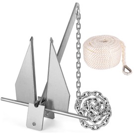 8.5Lbs Heavy Duty Boat Anchor Kit, Fluke Style Anchor Kit with Anchor Chain and Boat Anchor Rope Set for Boats Pontoon, Deck, Sail, Fishing, Portable Hot Dipped Galvanized Fluke Style Anchor