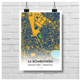 GroundDesigns BOCA JUNIORS Football Gift LA BOMBONERA Stadium Art Unframed A3 Print Map Buenos Aires Argentina