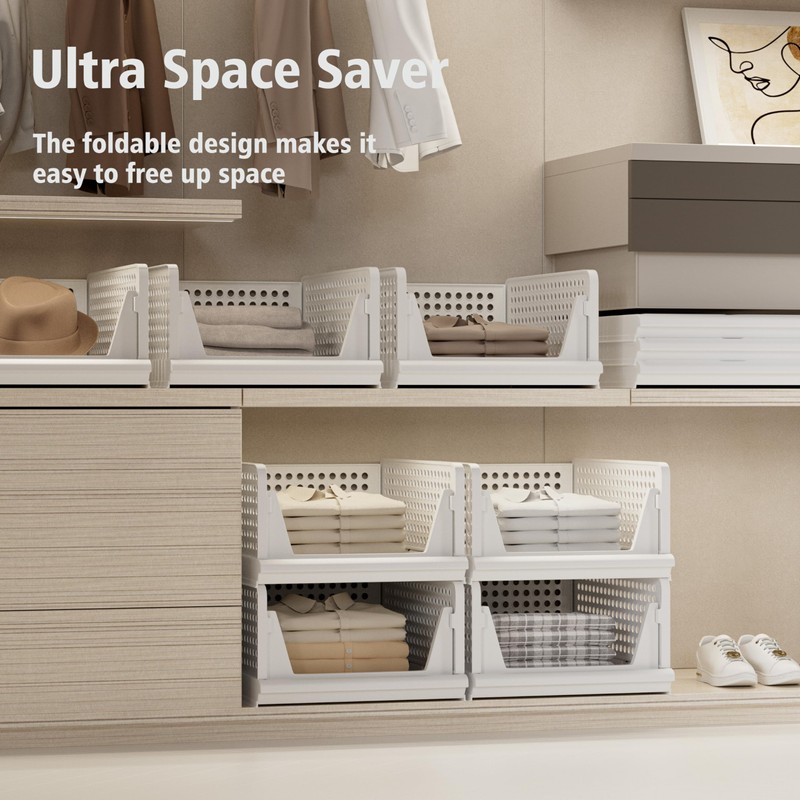 Proarea Stackable Plastic Storage Basket Closet Organizer Bin Foldable Clothes