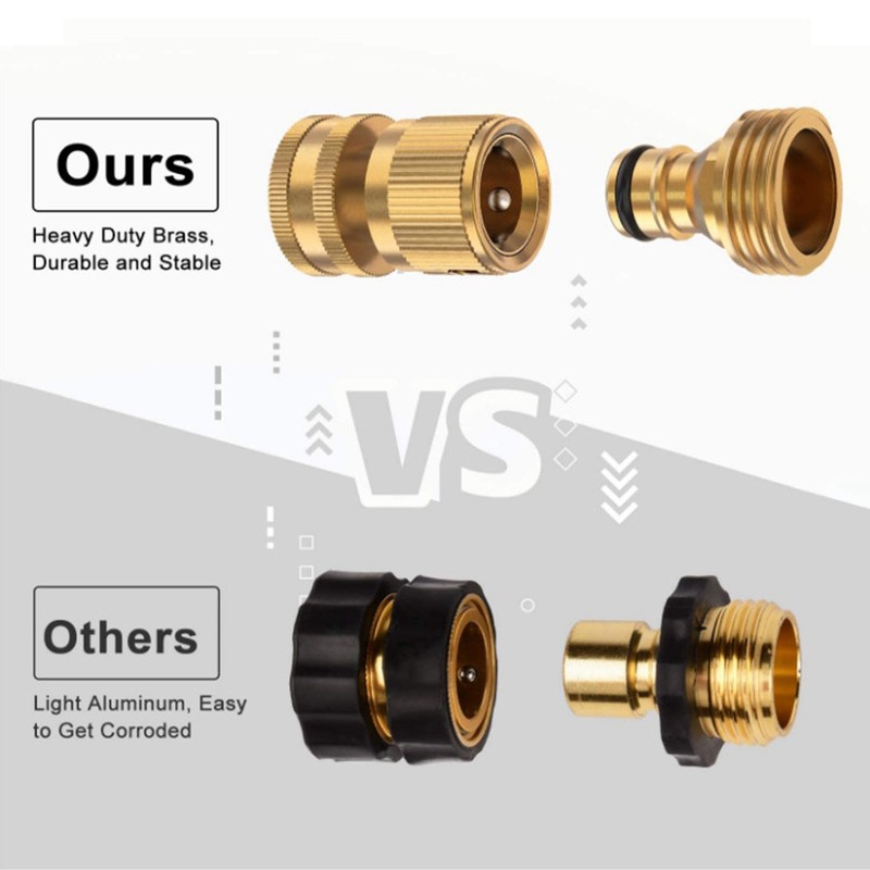 2PCS Water Hose Quick Connector Brass 3/4 Inch Male and