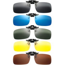 Renjzle Clip-on Polarized Sunglasses, Set of 5 Colors, Flip-up Type, UV Protection, Polarized Lenses, UV Protection, Ultra Lightweight, For Driving, Bicycle, Biking, Fishing, Front Rack, Night, Black,