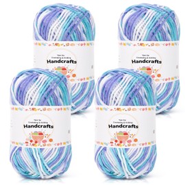 Aeelike 200g(4x50g) Farbverlauf Amigurumi Wolle Set, 5Ply Häkelwolle Baumwolle zum Häkeln, Langlebige Strickwolle, Bunte Häkelgarn Cotton Yarn von Decke, Pullover, Schals, Hüte, Blau-Weiß