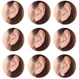 Surgical Stainless Steel Earrings Set, Brand, 30 Pairs, Cute Earrings, Women's, Popular, Simple, Metal Allergy, Swing, Korea, Cute, Studs, Stars, Flowers, Small, Metal Beads, Created Alexandrite