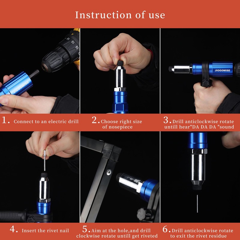 JIOGOWISE Professional Rivet Gun Adapter Kit,Electric Power Drill Rivet Attachment,Easy