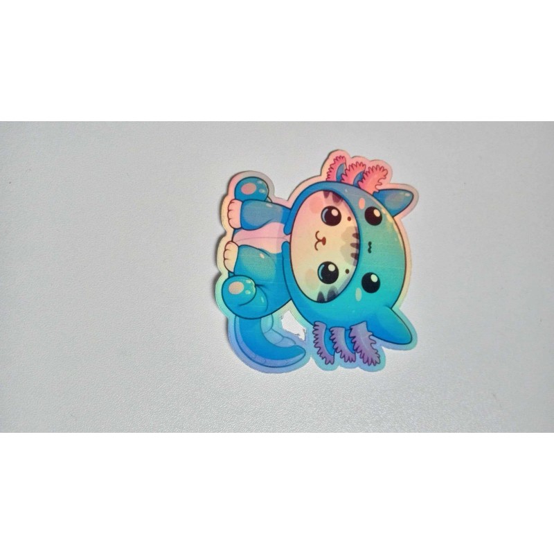 Kitty Cat Axolotl 3 Inch Waterproof Holographic Vinyl Sticker