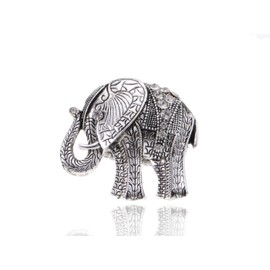 Alilang Antique Silvery Tone Tusked Elephant Rhinestone Accented Ring