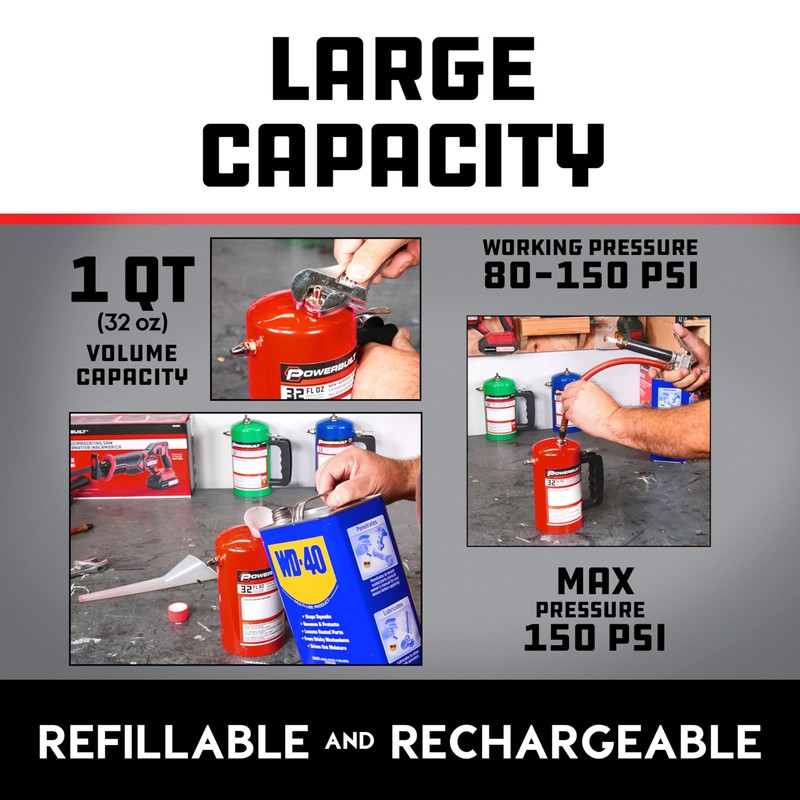 Powerbuilt 1 Quart Refillable Non-Aerosol Pressurized Sprayer for Oil, Lubricants,