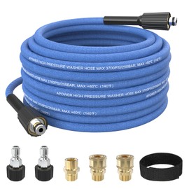 APOWER Kink Resistant Pressure Washer Hose 50 FT x 1/4", Super Flexible Power Washer Hose, High Pressure Water Hose Extension Replacement Home Use with M22-14mm Brass Fittings, 3700 PSI, Light Blue