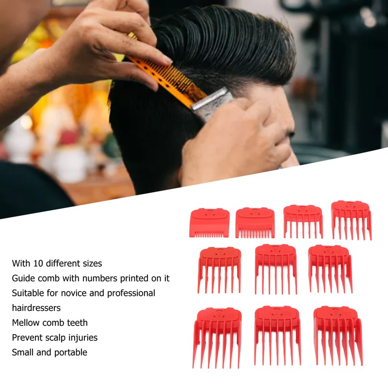 10pcs Professional Hair Clipper Guide Comb Red Hair Trimmer Cutting