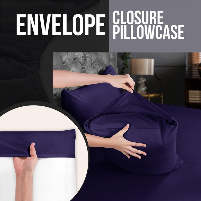 AL NOOR HOME Premium Navy Blue 4 Pack Pillowcases -