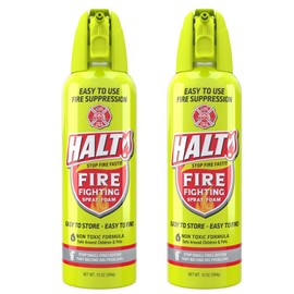 HALT! Fire Fighting Foam Spray – Non-Toxic, PFAS Free, Easy to Use, Store, and Find in Emergency – Compact & Portable – Ideal for Home, Kitchen, Apartment, Car, BBQ, Tailgate – Made in USA (2-Pack)