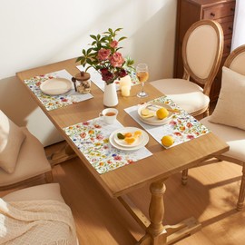 Softalker Wildflower Spring Placemats Set of 4-12 x 18 Inch - Easter Summer Seasonal Holiday Decoration Place Mats, Stain Resistant Wipeable Table Mats for Party/Dining/Holiday/Outdoor