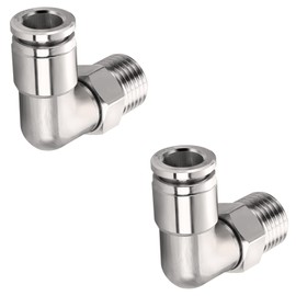 Jienk 2Packs Pneumatic 304 Stainless Steel Male Elbow 3/8" Tube OD x 3/8" NPT Thread Push to Connect Air Fittings,90 Degree Quick Connector for Air Compressor Air Horn Air Bag