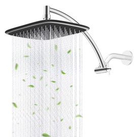 Cabezal de ducha de lluvia con brazo de extensión de cabezal de ducha de 12 pulgadas, cabezal de ducha fijo, cabezal de ducha de metal de 10 pulgadas, altura ajustable, ángulo de instalación de 1