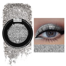 Afflano Silver Glitter Eyeshadow Super Pigmented, Intense Color Gray Silver Eyeshadow Palette Single, Long Lasting Sparkle Shimmer Metallic Glitter Eyes Look, Blendable Neutral Grey Eye Shadow Makeup