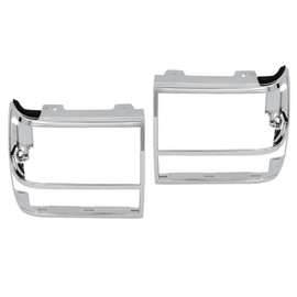 HECASA Headlight Bezel Compatible with 1989-1994 Ford Bronco Explorer Ranger Headlamp Door Set Housing Cover Trim Pair Right & Left Replacement for F2TZ13064G F2TZ13064H Silvery