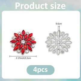 SUPERFINDINGS Set of 4 Rhinestone Flowers Appliqué Red Flower Beads Patches Crystal Rhinstone Applique Wedding Bridal Belt Appliques for Wedding Dress