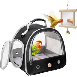 Bird Carrier Travel Cage with Pet Bird Mirror Set Travel Cage with Standing Perch and Comfy Mat and Shoulder Strap Bird Cages for Parakeets Cockatoos, budgerigars, Cockatiels, Lovebirds
