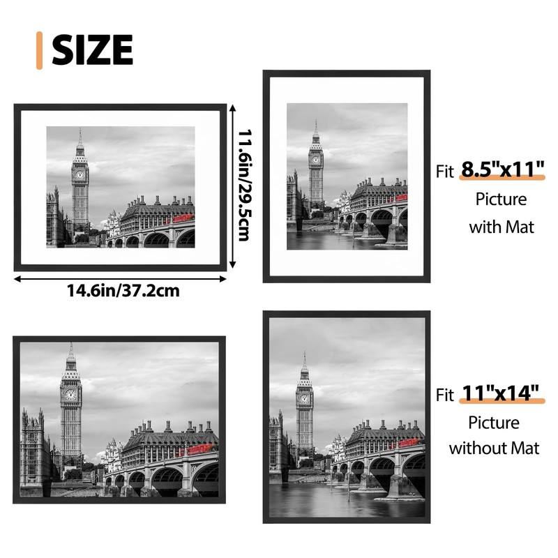 Fixwal 11x14 Picture Frame Set of 6 with Shatter Resistant