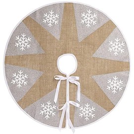 N&T NIETING Christmas Tree Blanket, 75 cm Glitter Christmas Tree Skirt with White Snowflake Jute Christmas Tree Skirt Round Christmas Tree Skirt for Christmas Holiday Home Christmas Tree Decoration