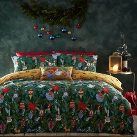 furn. Deck The Halls 2 pcs, Single Duvet Cover Set, Cotton, Polyester, Pine Green