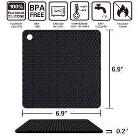 Silicone Trivet Mats Hot Mat - Hot Pads Durable Non Slip Coasters Heat Resistant Mats (Black)
