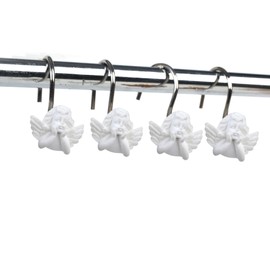 Twofish Home White Angel Shower Curtain Hooks White Angel Anti Rust Shower Curtain Hooks Decorative Resin White Angel Shower Curtain Rings Set of 12